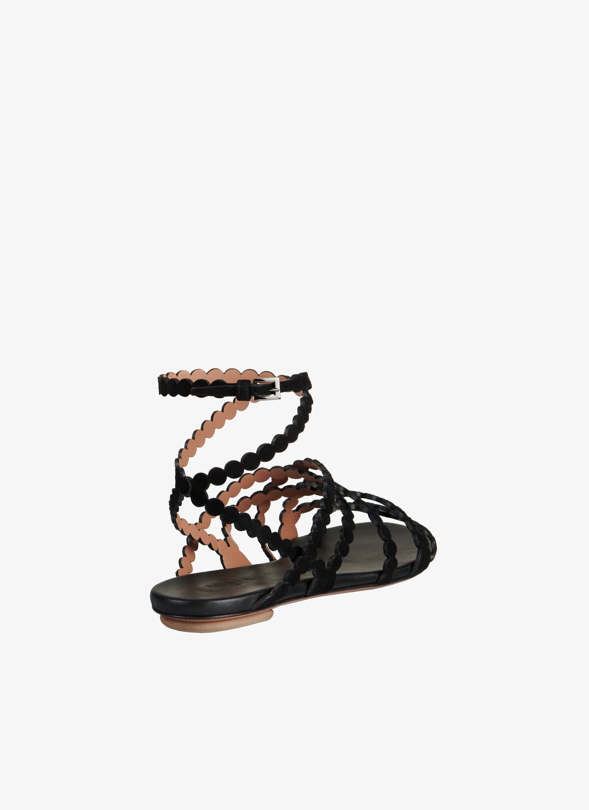 Flat suede leather sandals ALAÏA BLACK FLAT SUEDE LEATHER SANDALS
